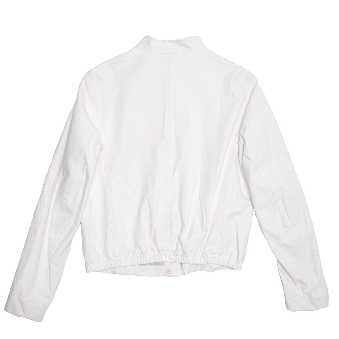 Gray Jil Sander White Leather Bomber Jacket For Sale