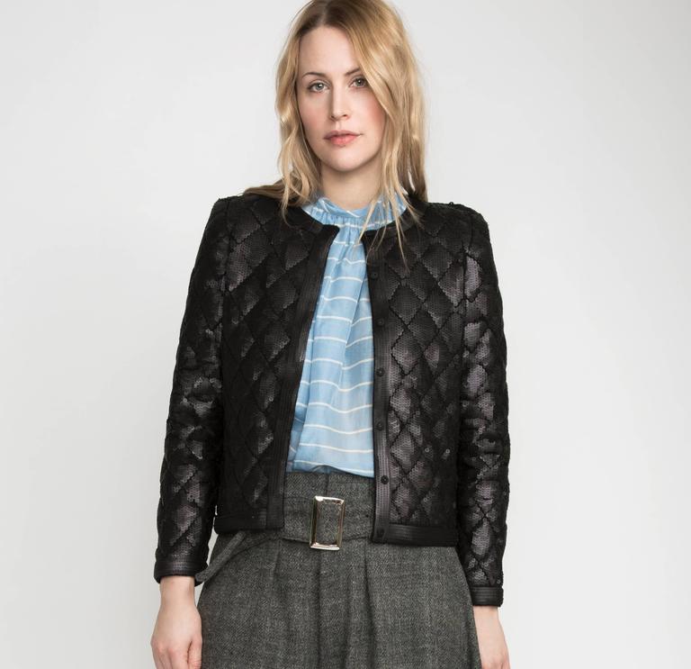 Chanel Black Matte Sequin Quilted Jacket at 1stDibs chanel quilted