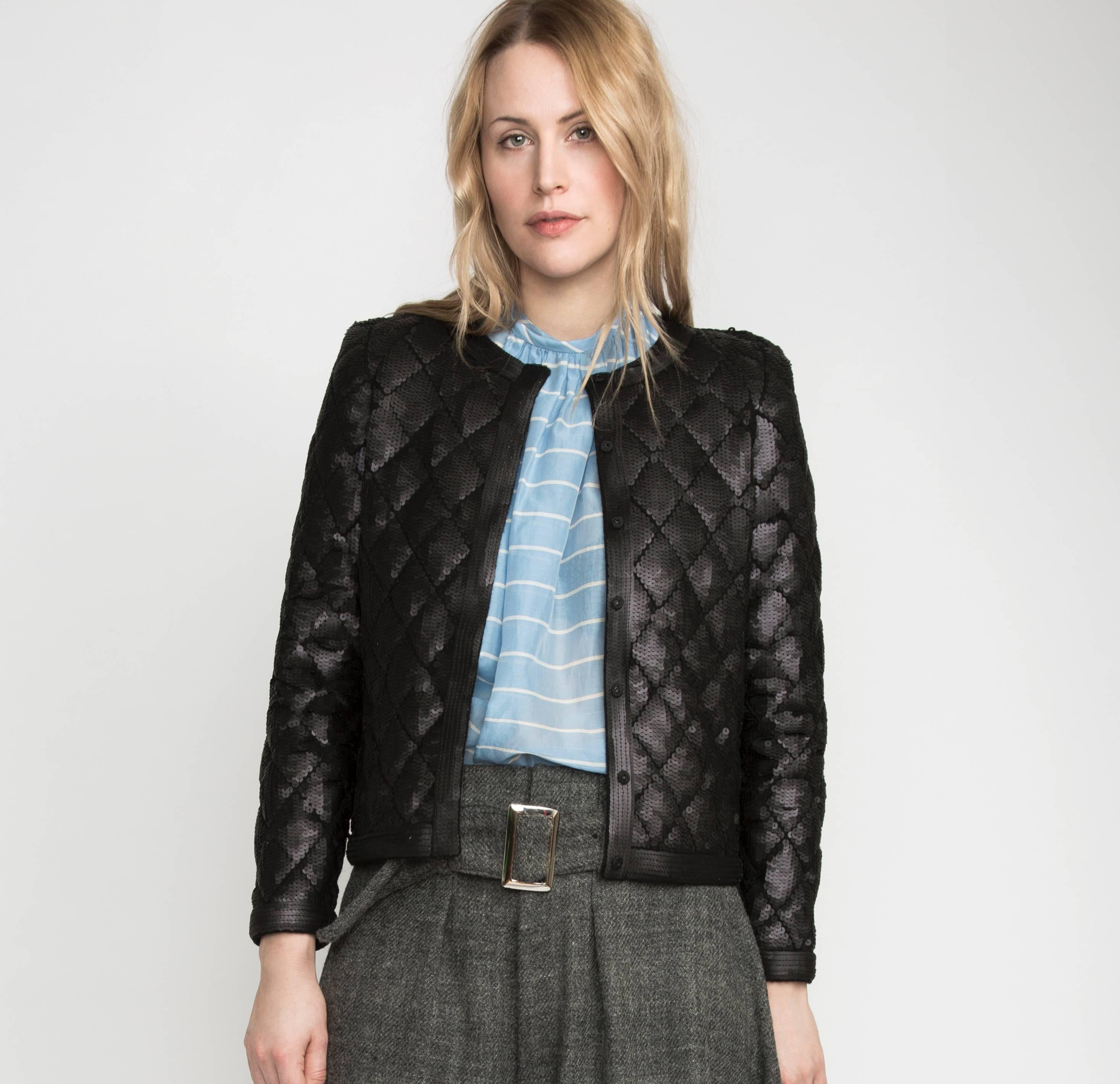 Women's Chanel Black Matte Sequin Quilted Jacket