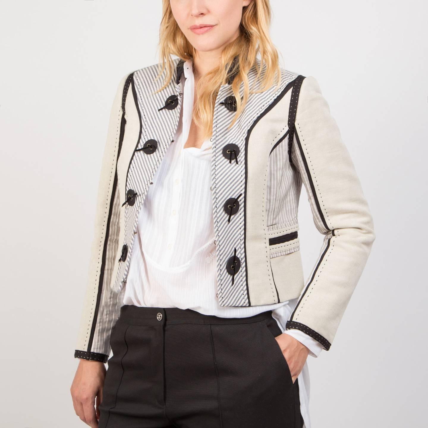 Chloe' Multicolor Cotton & Linen Jacket For Sale 3
