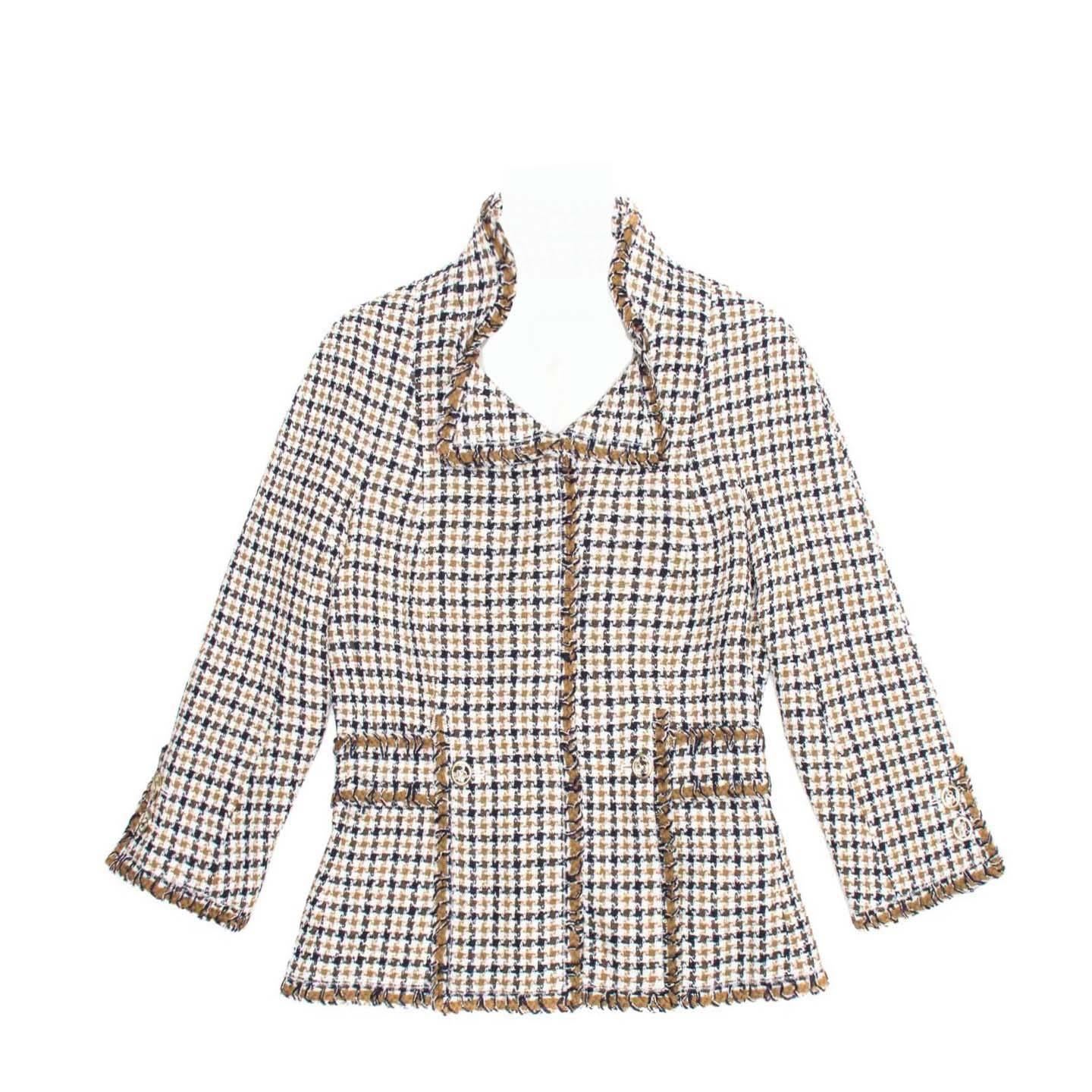 Chanel Multicolor Cotton Houndstooth Jacket For Sale