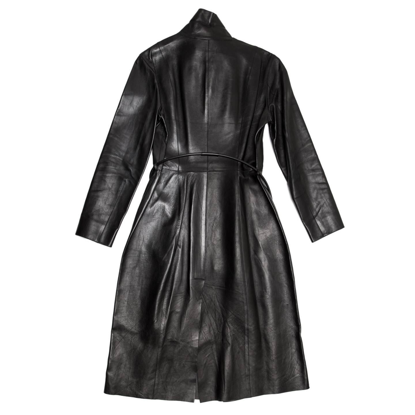 Gucci Black Leather Long Coat In Good Condition In Brooklyn, NY