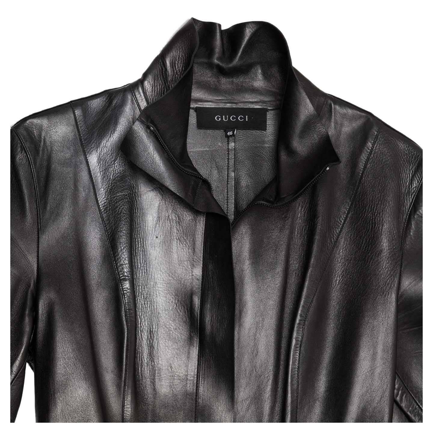 Women's Gucci Black Leather Long Coat