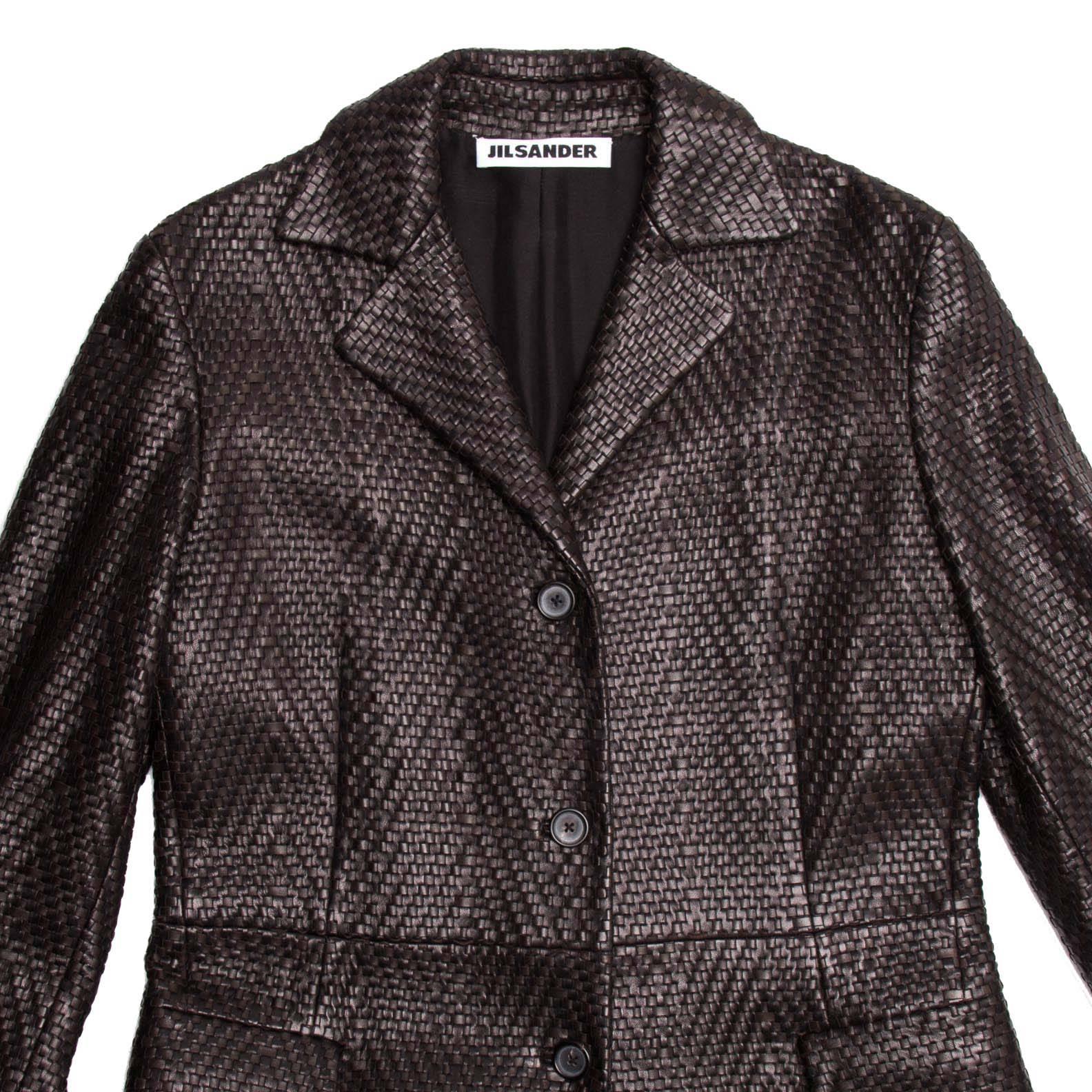 Black Jil Sander Brown Woven Leather Coat For Sale