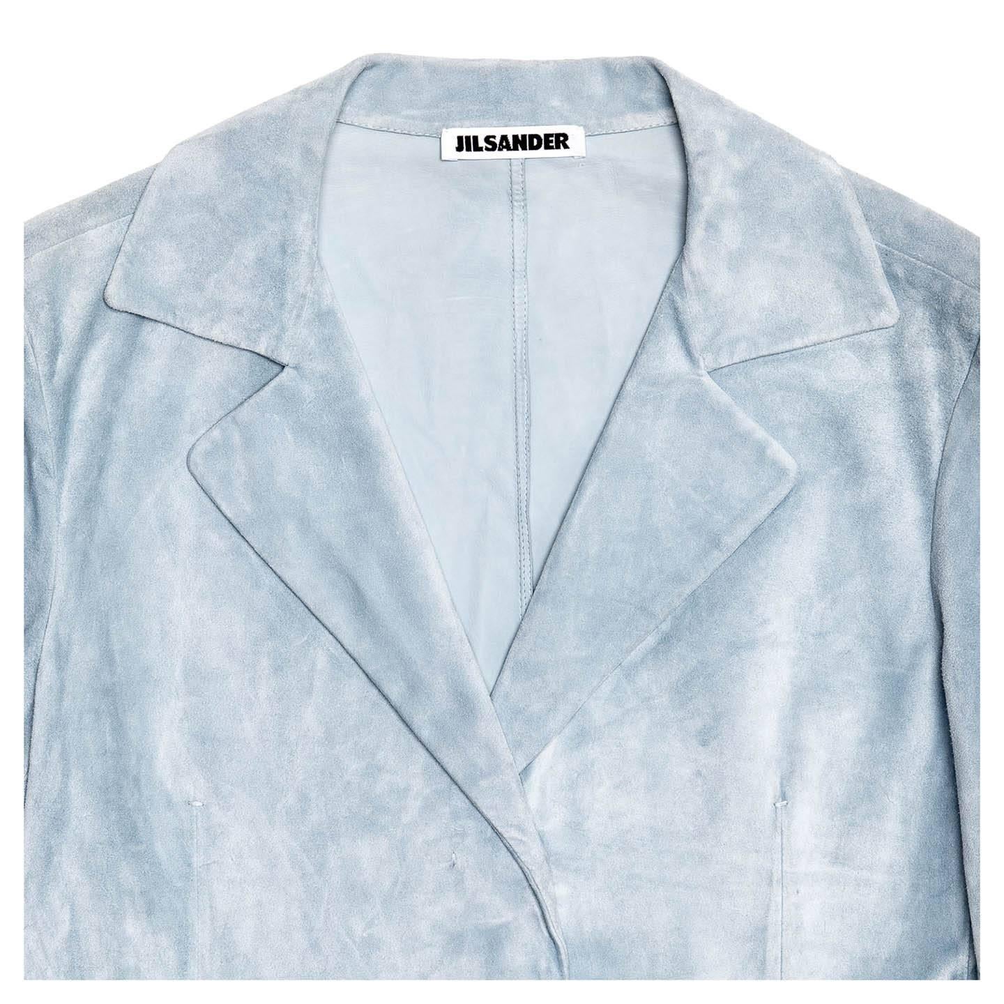 Jil Sander Blue Suede Cropped Blazer For Sale 1
