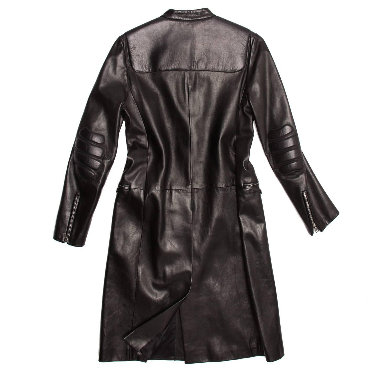 Women's Prada Black Leather Racer Coat For Sale