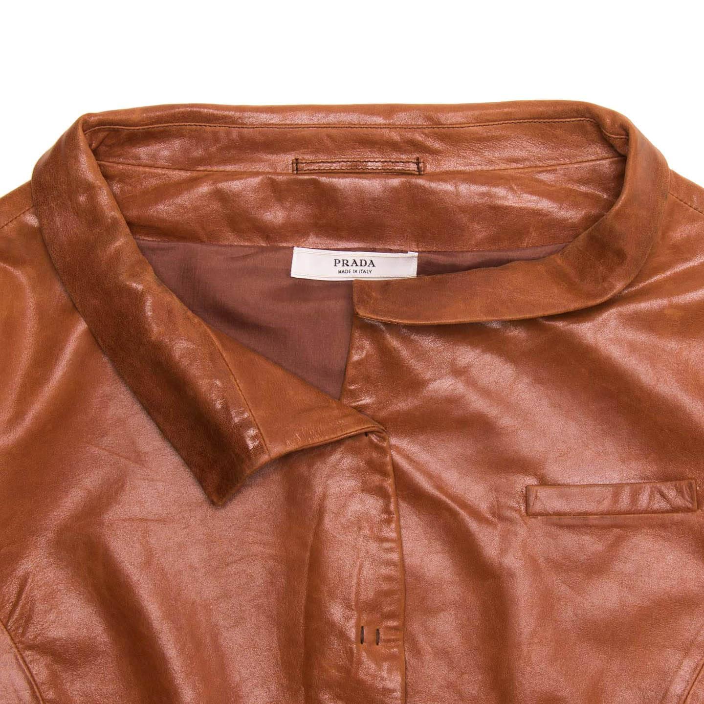 Prada Brown Leather Cropped Jacket 1