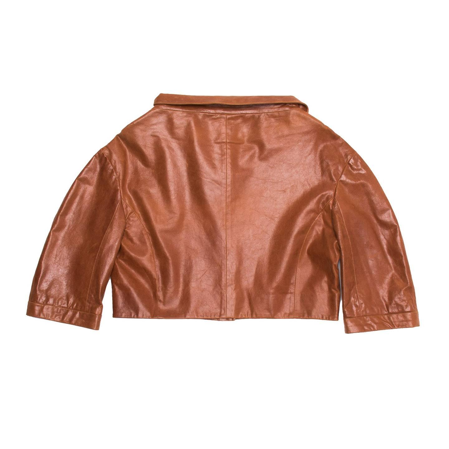 Women's Prada Brown Leather Cropped Jacket