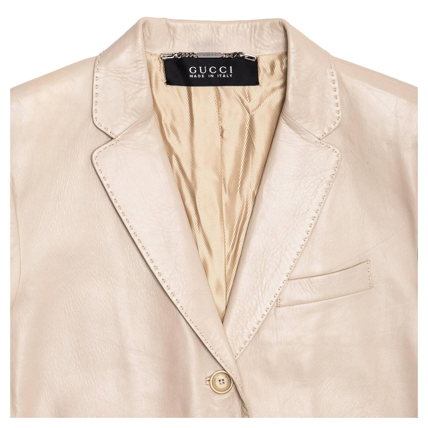 Women's Gucci Khaki Leather Boxy Jacket For Sale