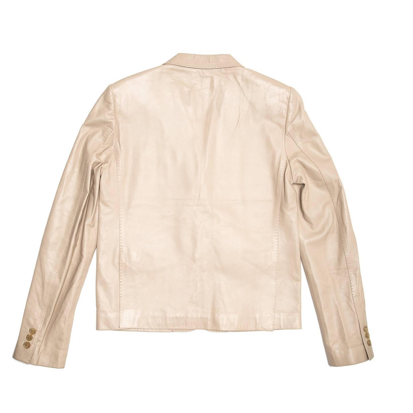 Gucci Khaki Leather Boxy Jacket In Excellent Condition For Sale In Brooklyn, NY