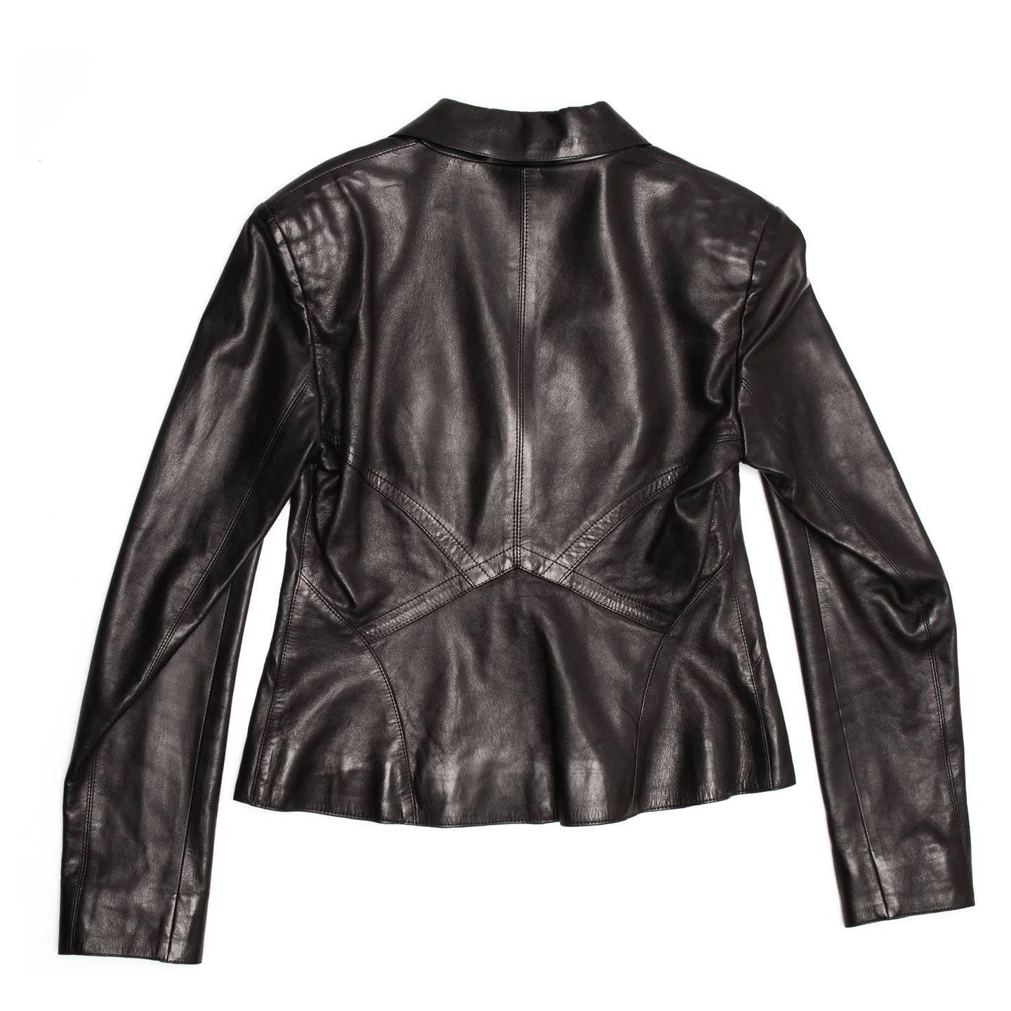 Prada Black Nappa Leather Jacket In Excellent Condition For Sale In Brooklyn, NY