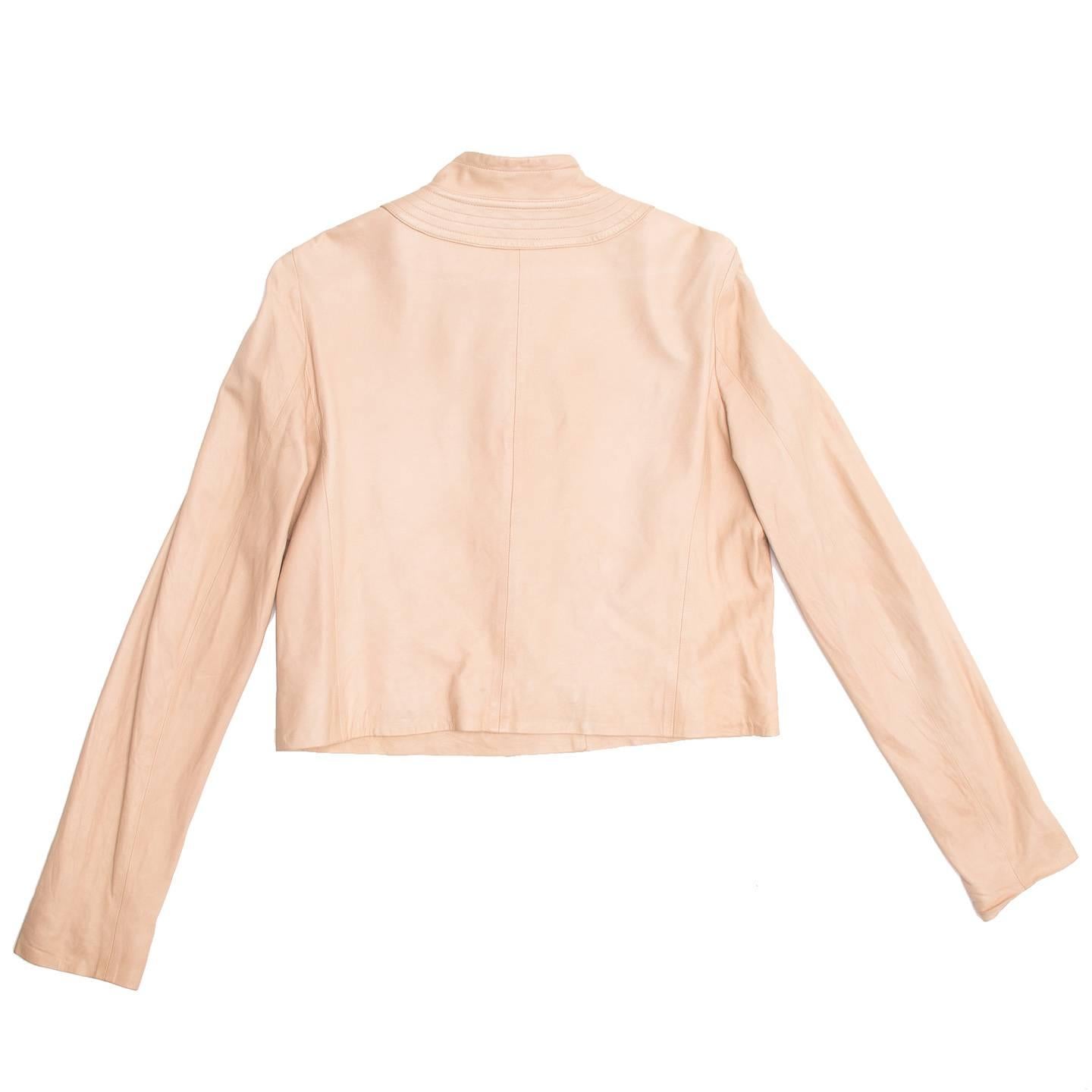 pastel pink leather jacket