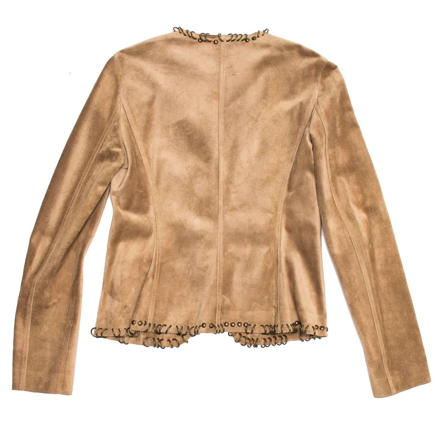 Brown Yves Saint Laurent Tan Suede Jacket With Rings For Sale