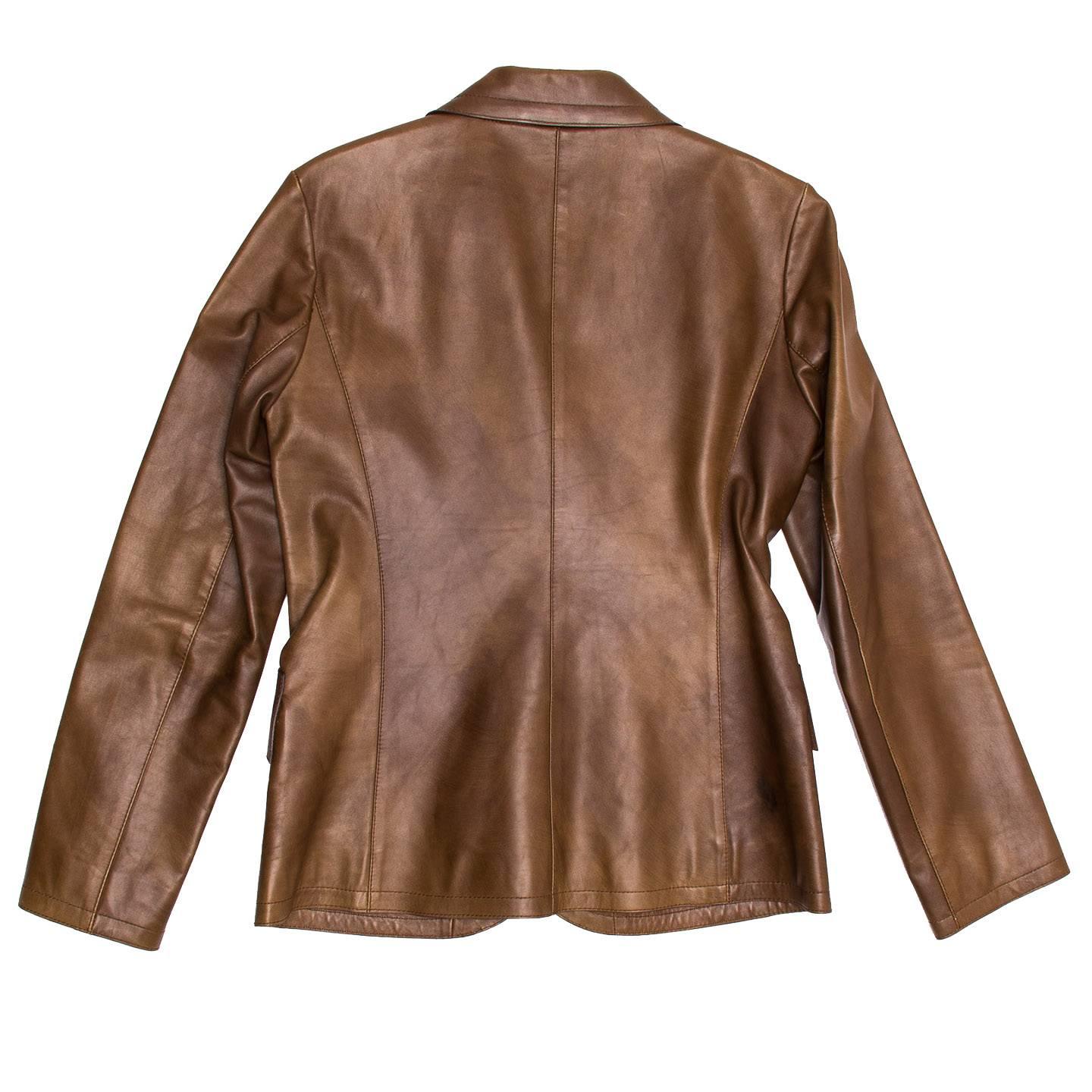 Women's Prada Brown Semi-Distressed Leather Blazer For Sale