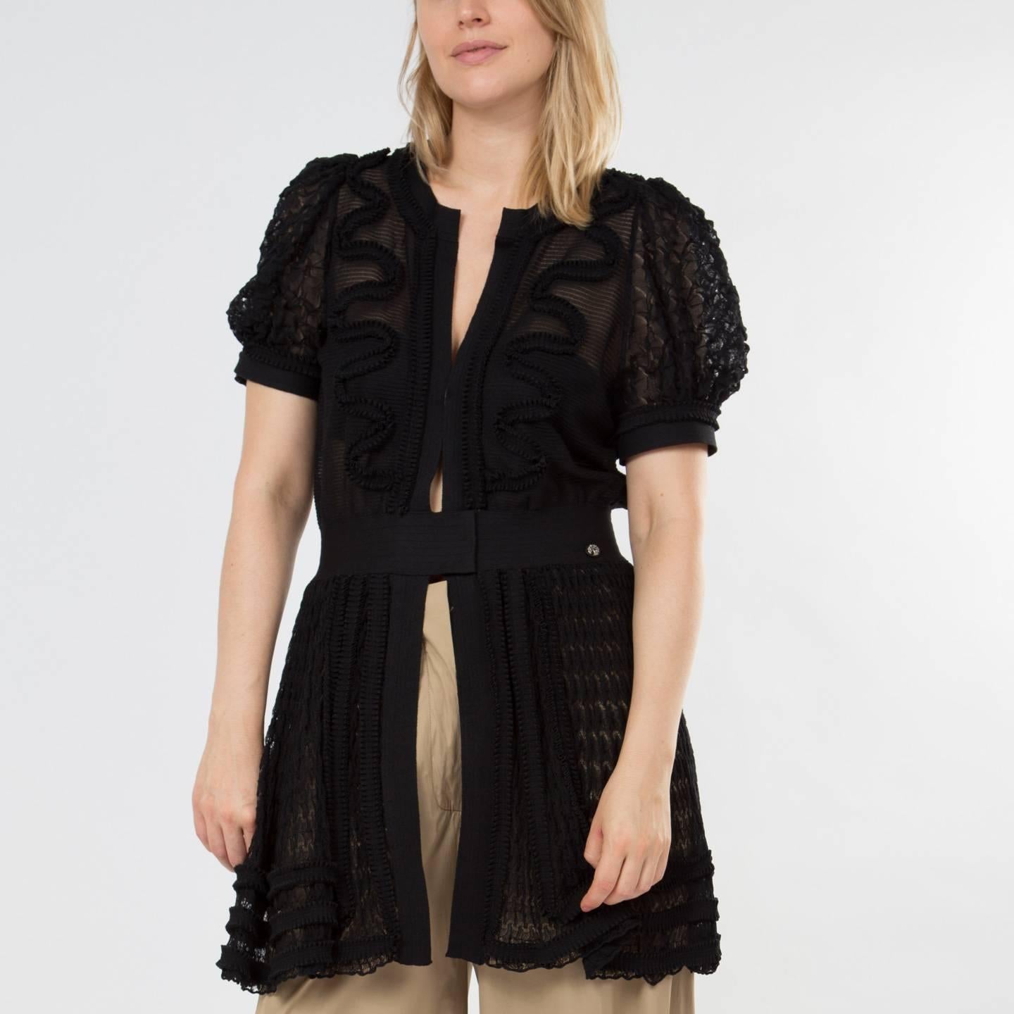 Chanel Black Knit Open Front Coat Dress For Sale 1
