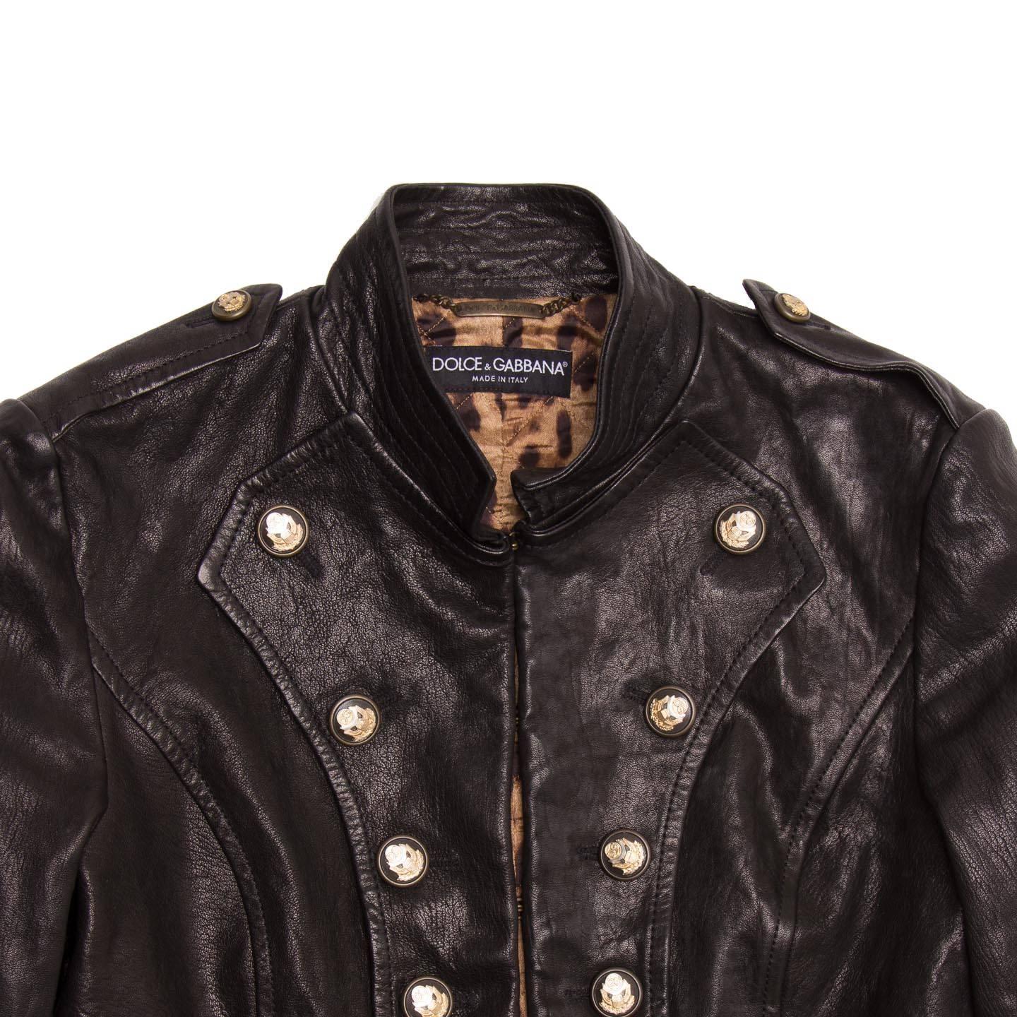 Dolce & Gabbana Black Distressed Leather Military Jacket 2