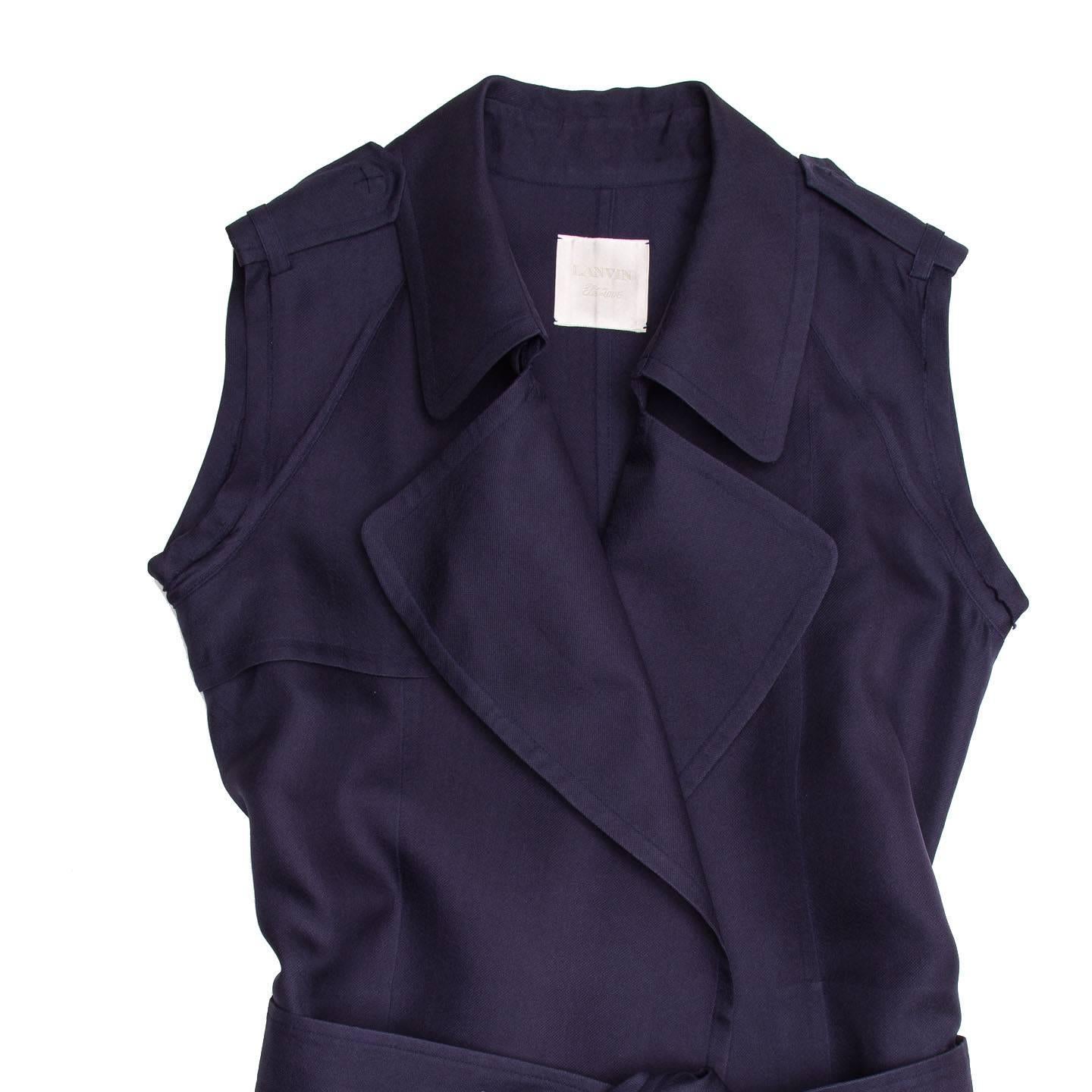 Women's Lanvin Navy Sleeveless Trench Style Dress For Sale