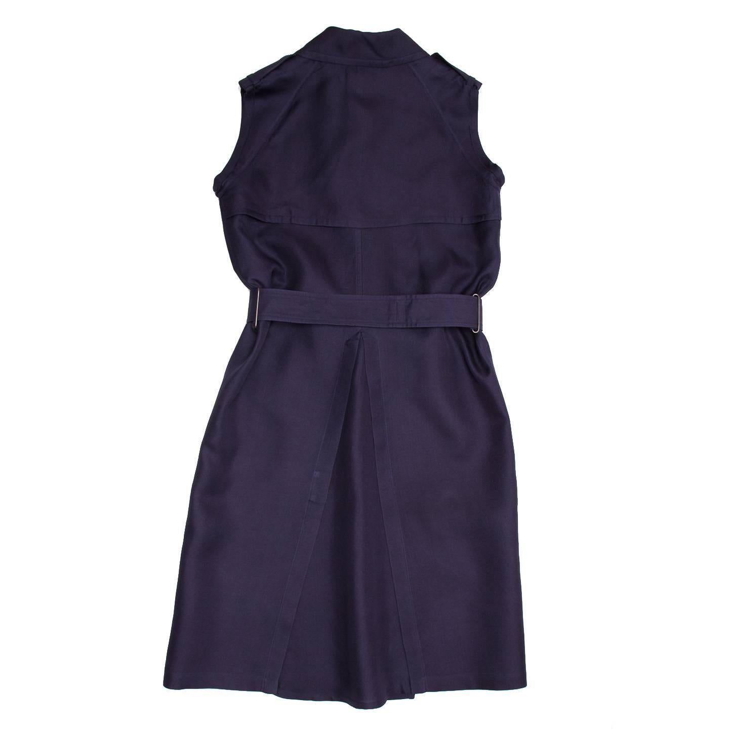 Lanvin Navy Sleeveless Trench Style Dress In Excellent Condition For Sale In Brooklyn, NY
