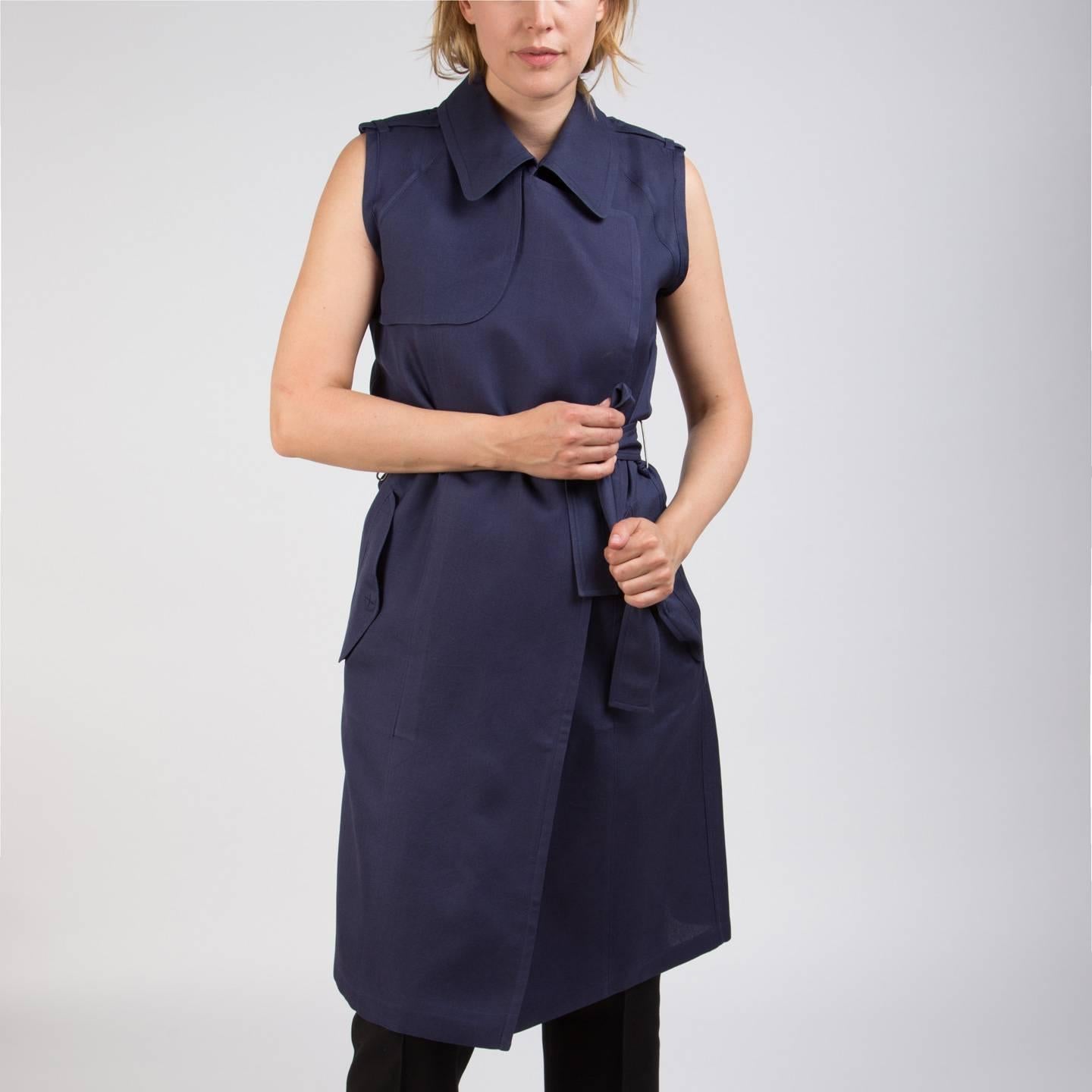 Lanvin Navy Sleeveless Trench Style Dress For Sale 2