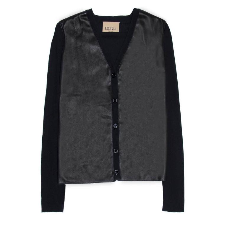 Loewe Black Cashmere and Leather Cardigan For Sale at 1stDibs
