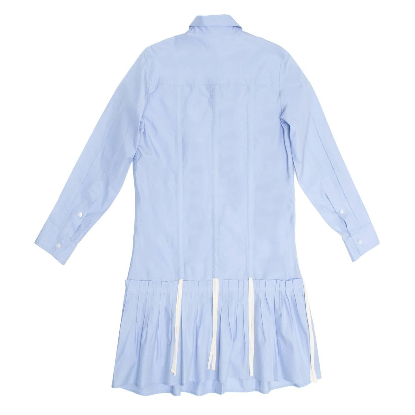 Louis Vuitton Sky Blue Pleated Shirt Dress In New Condition In Brooklyn, NY