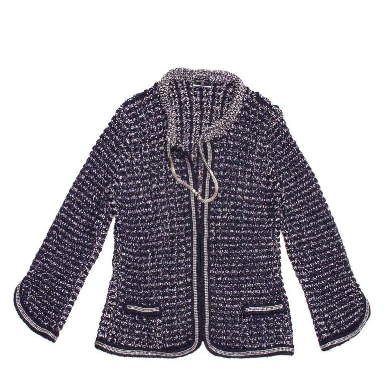 Chanel Navy and Silver Knit Jacket at 1stDibs chanel knit jacket