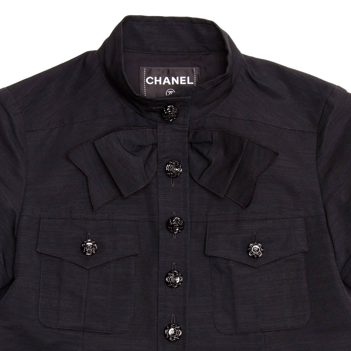 Chanel Black Cotton Shirt Jacket Style With Bow Detail For Sale 1
