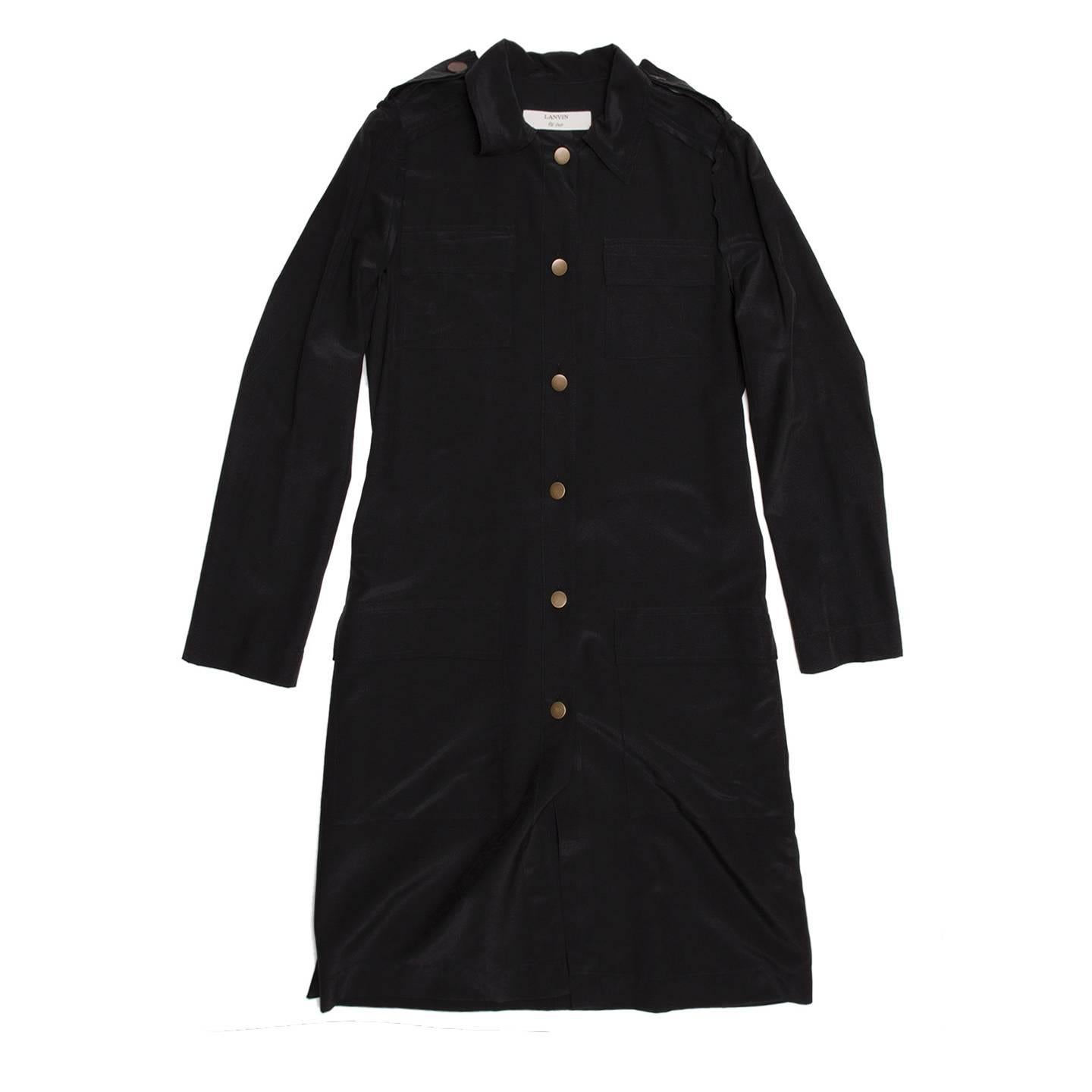 Lanvin Black Silk Shirt Dress In New Condition In Brooklyn, NY