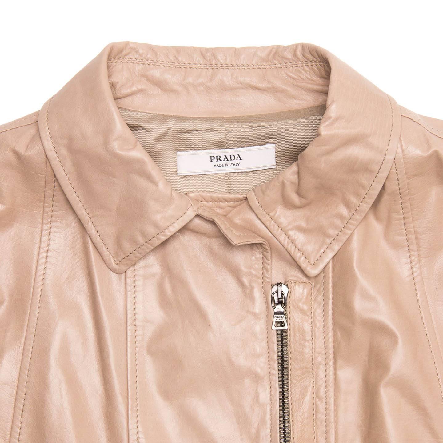 Prada Tan Cropped Leather Jacket For Sale 1
