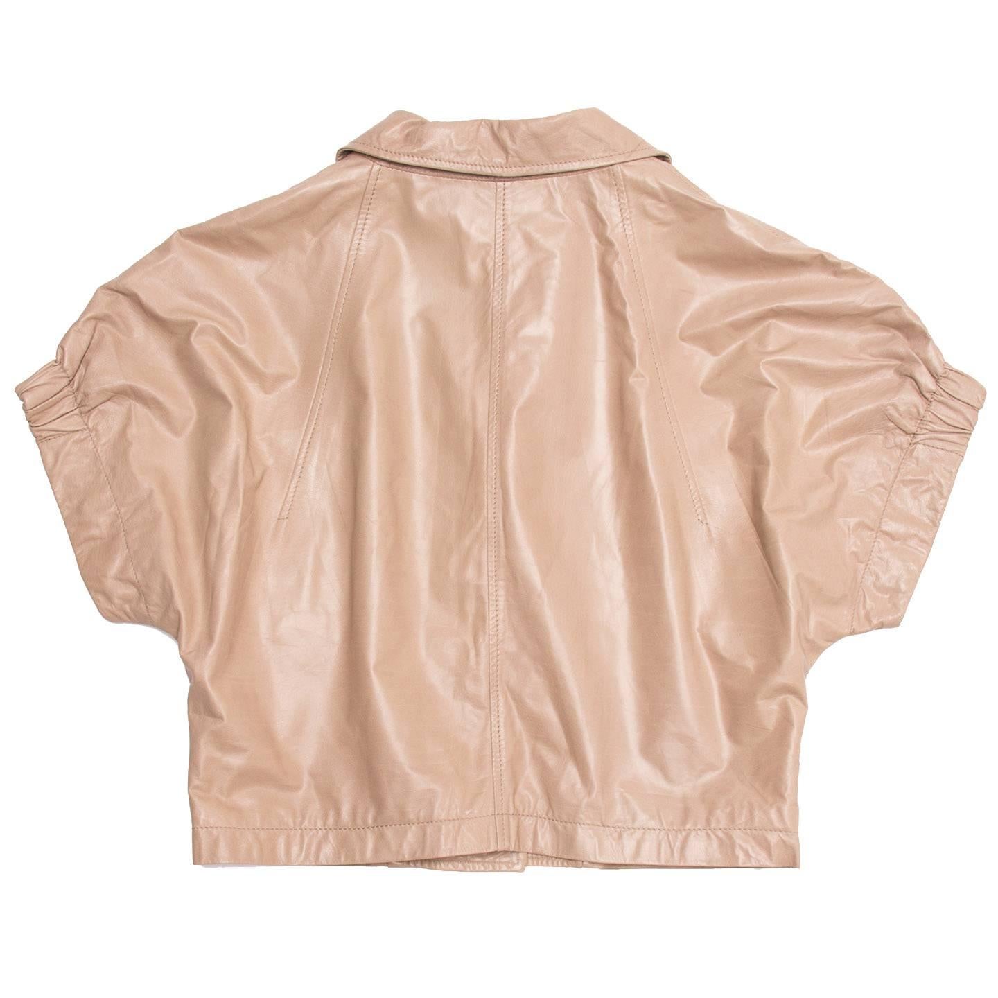 Prada Tan Cropped Leather Jacket In New Condition For Sale In Brooklyn, NY