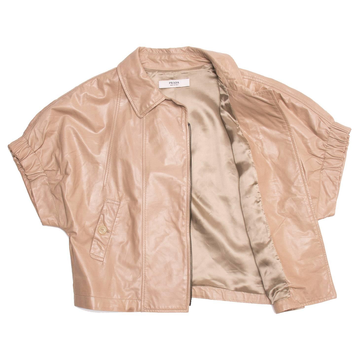 Women's Prada Tan Cropped Leather Jacket For Sale