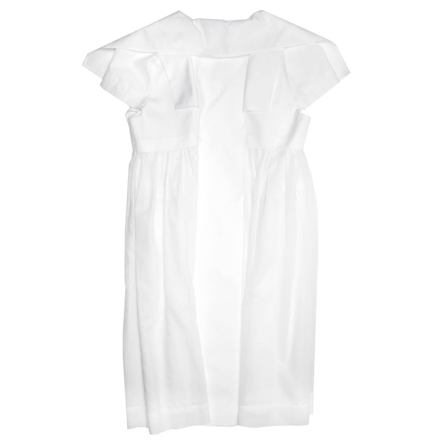 Gray Rue Du Mail White Cotton Drape Detail Dress For Sale