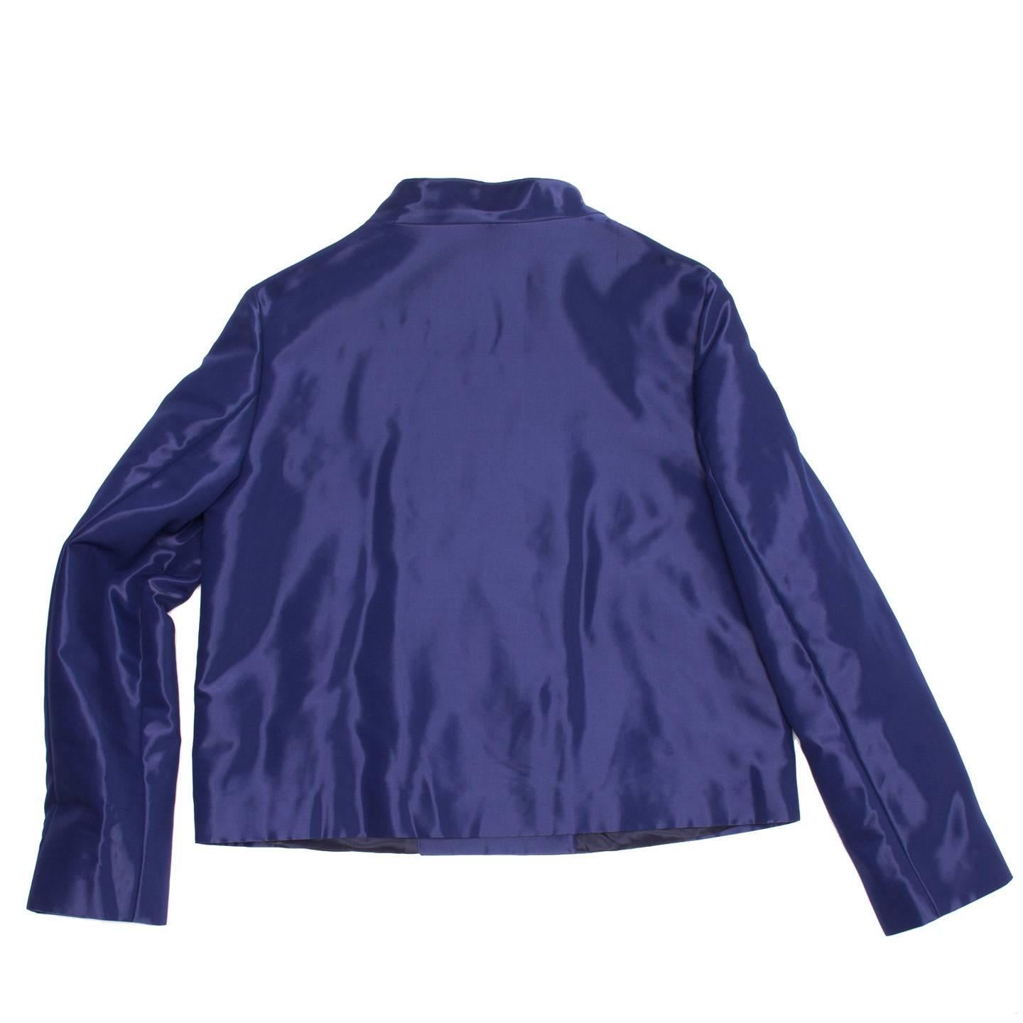 Purple Jil Sander Blue Shiny Cropped Jacket For Sale
