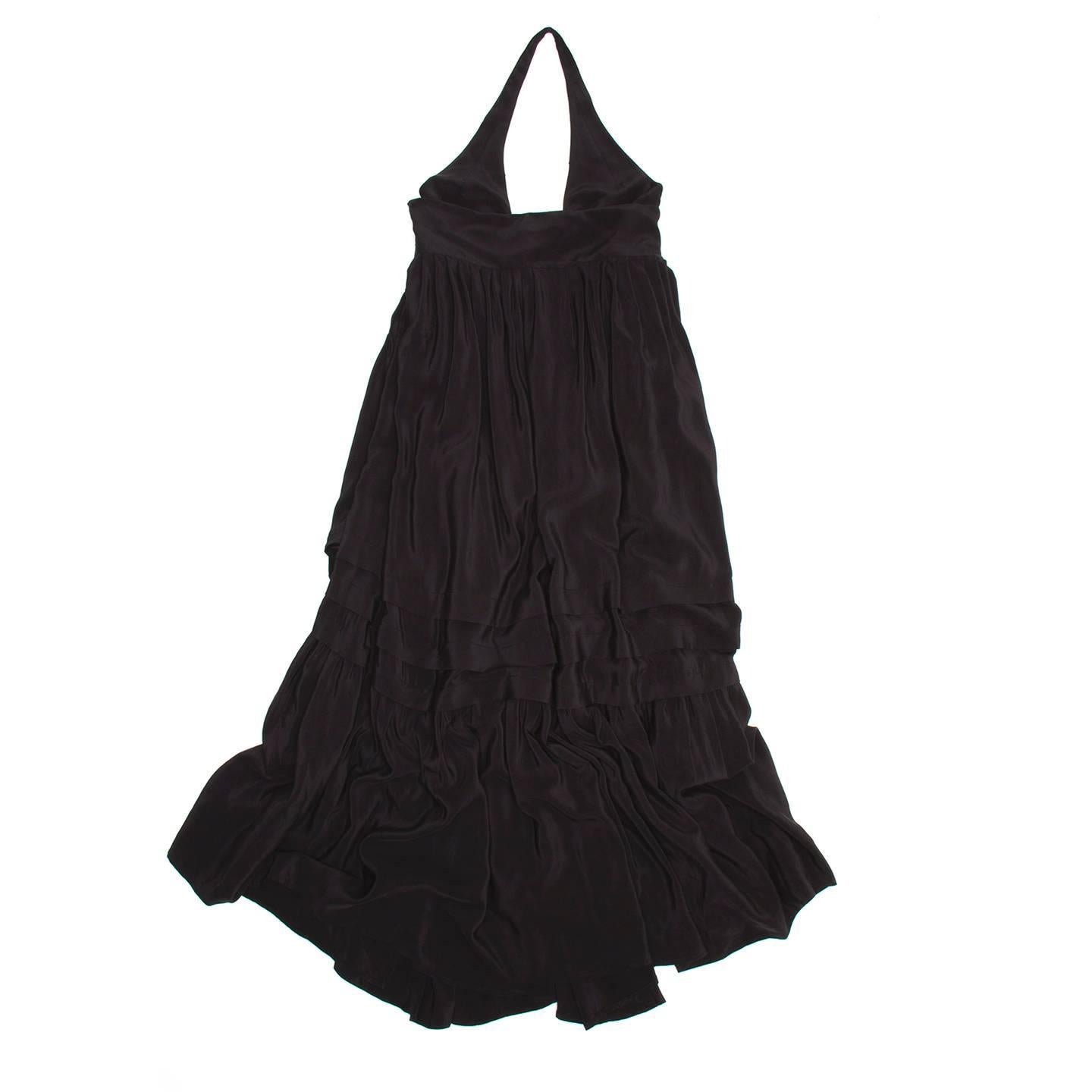 Balenciaga Black Silk Long Halter Dress In Excellent Condition For Sale In Brooklyn, NY