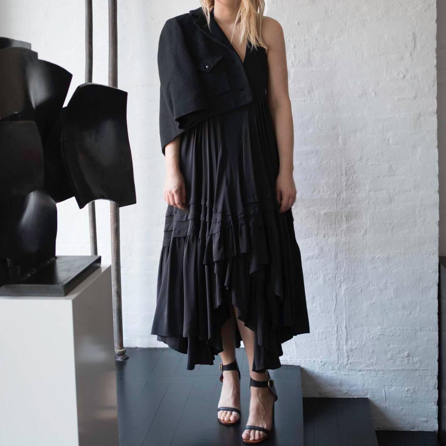Balenciaga Black Silk Long Halter Dress For Sale 1