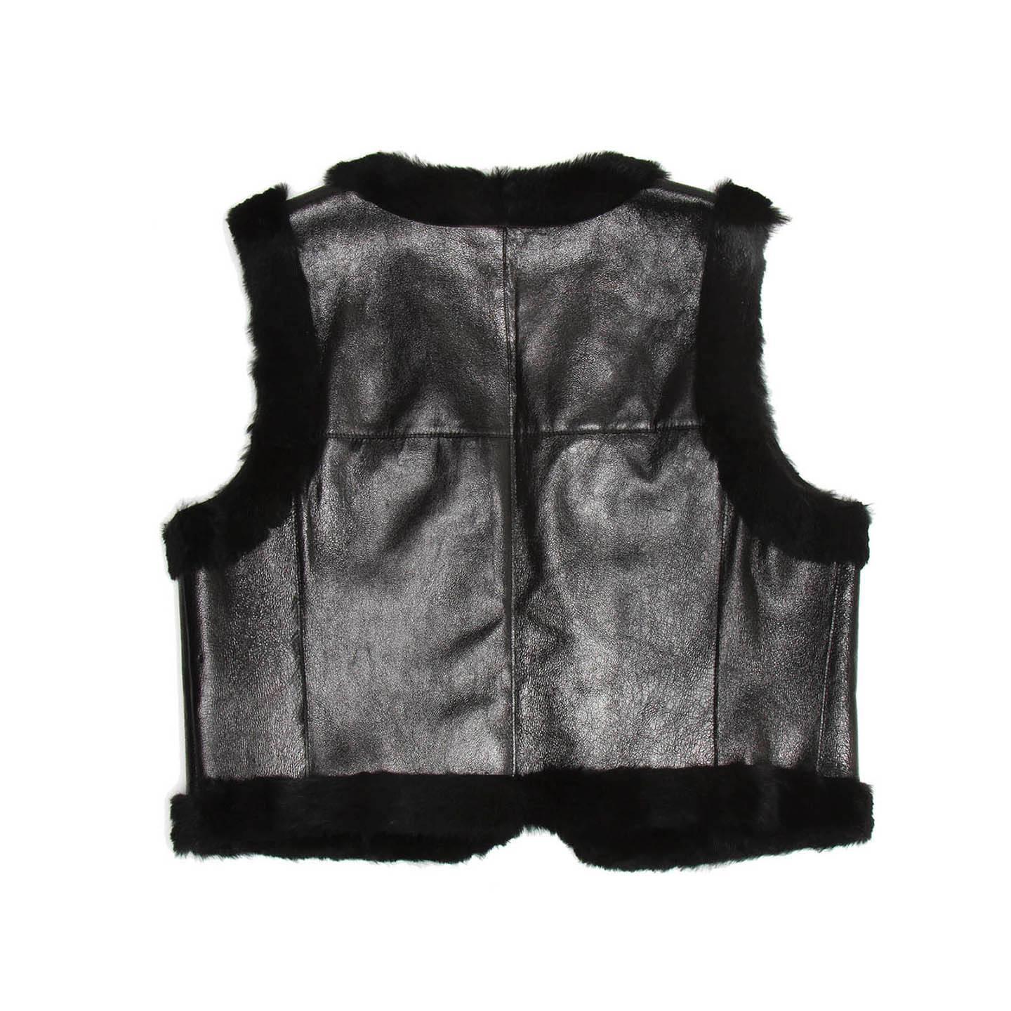 Chanel Black Leather & Fur Vest In New Condition In Brooklyn, NY
