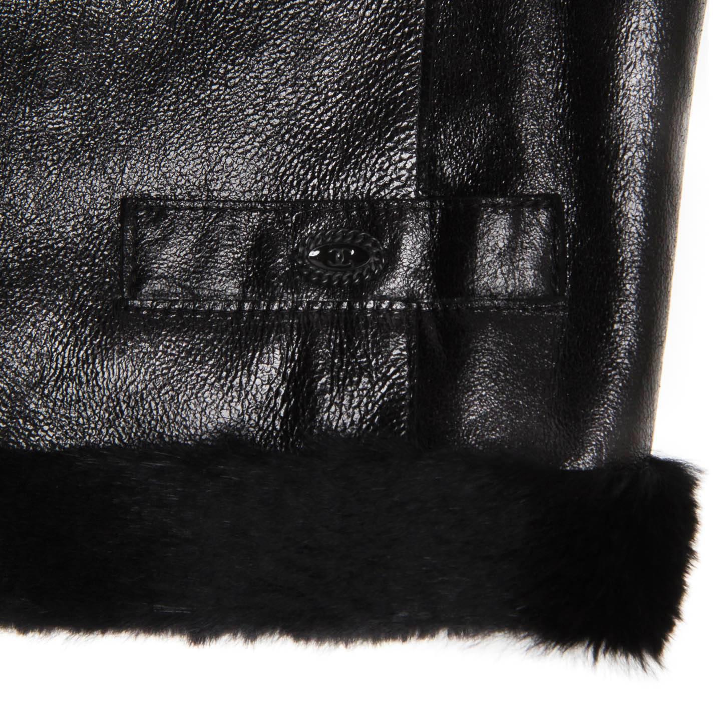 Women's Chanel Black Leather & Fur Vest