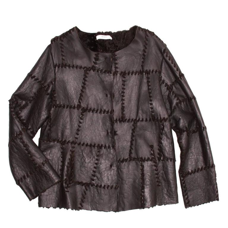 Prada Brown Leather and Persian Lamb Jacket For Sale at 1stDibs