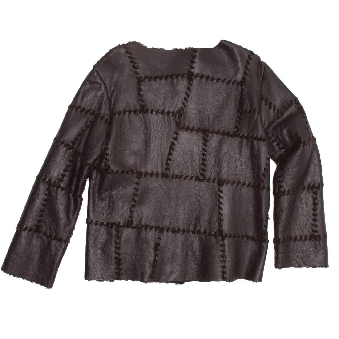 Black Prada Brown Leather & Persian Lamb Jacket For Sale