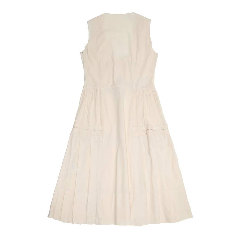 Prada Ivory Cotton Pleated Dress For Sale at 1stDibs