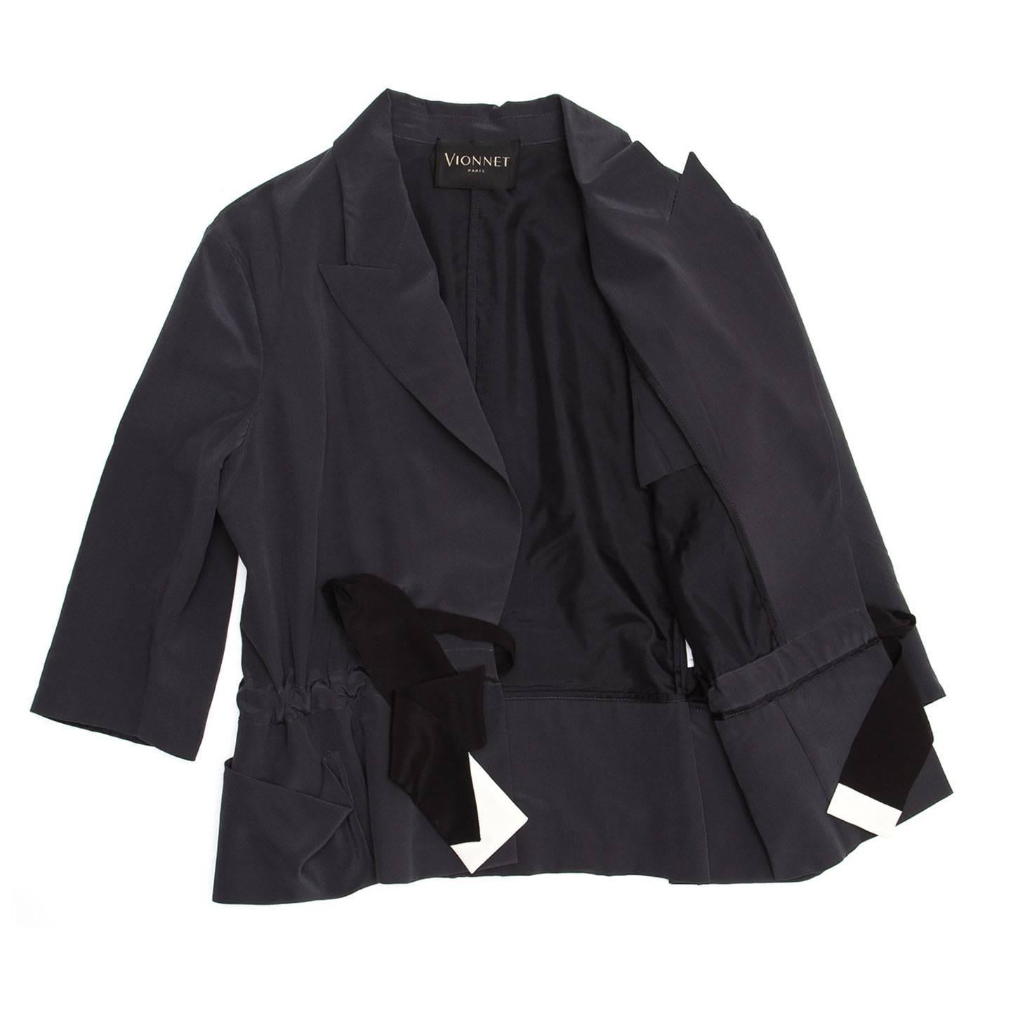 Black Vionnet Grey Silk Belted Jacket For Sale