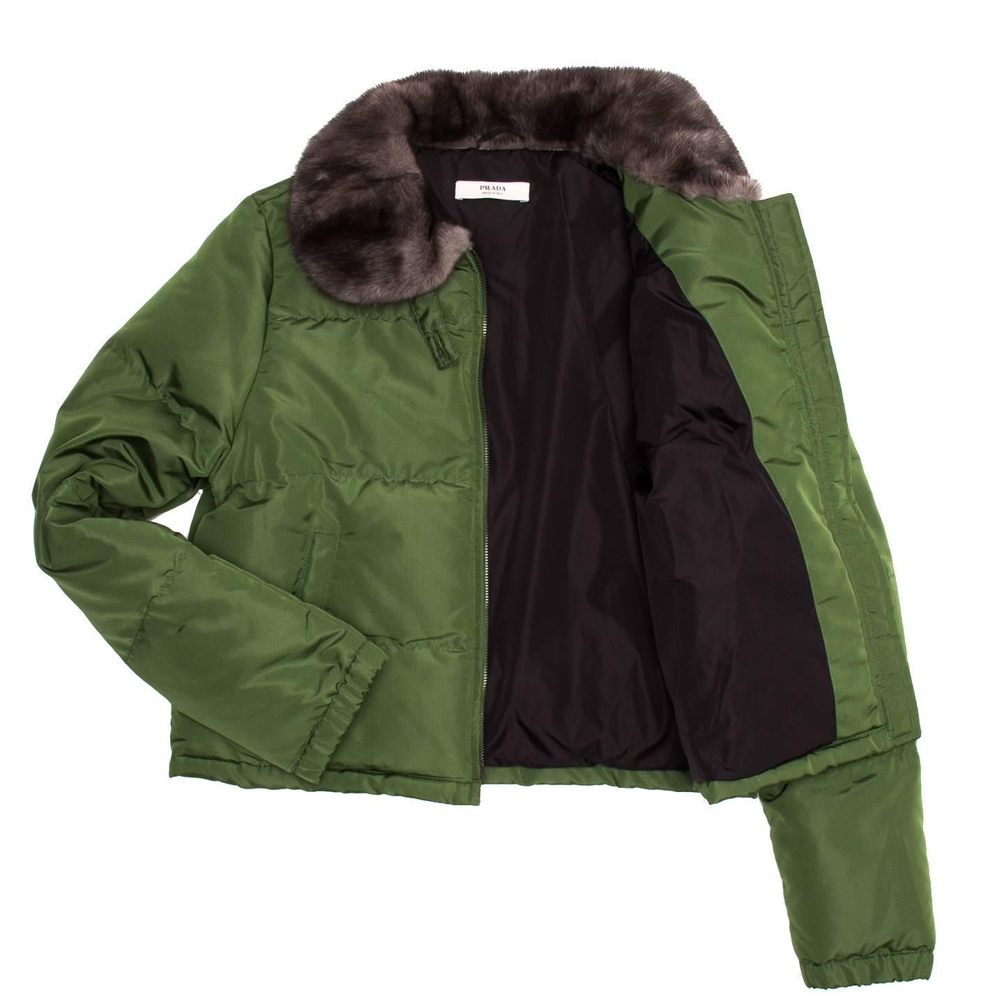 prada green puffer coat