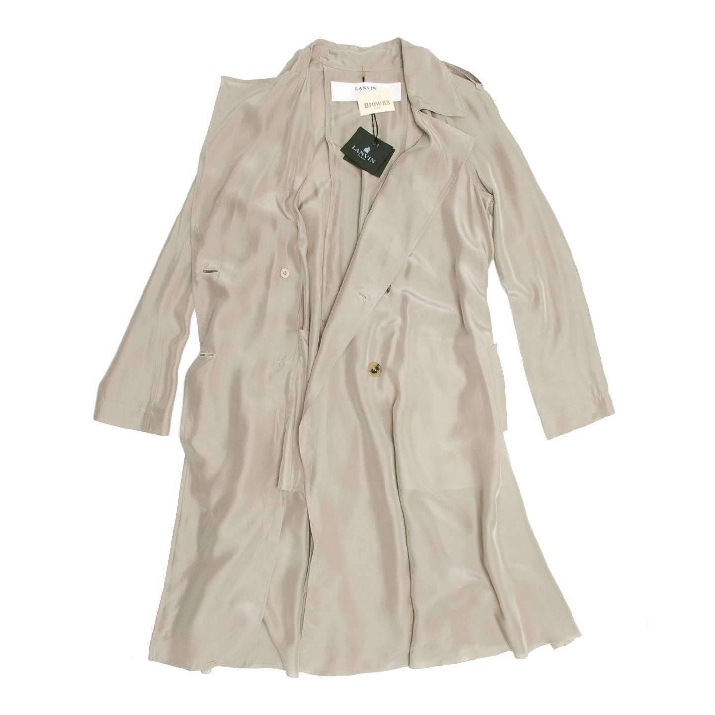 Lanvin Taupe Silk Trench Coat In New Condition In Brooklyn, NY