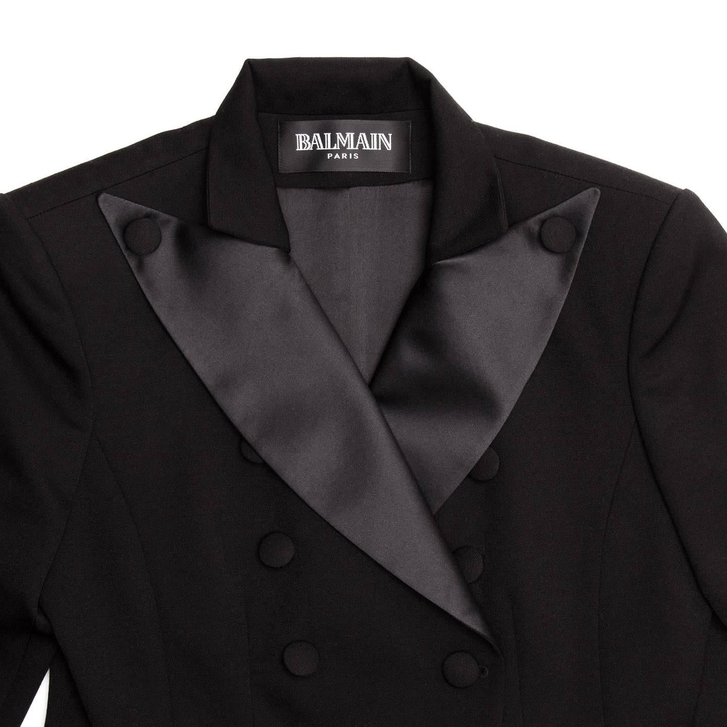 Balmain Black Wool Tuxedo Jacket For Sale 1