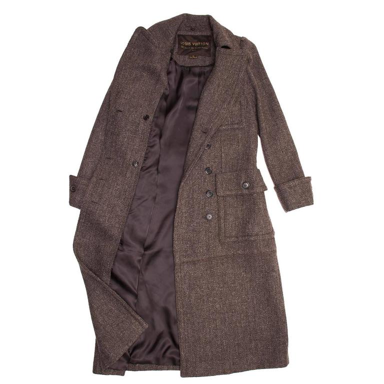 Louis Vuitton Brown Wool Tweed Hooded Coat For Sale at 1stDibs