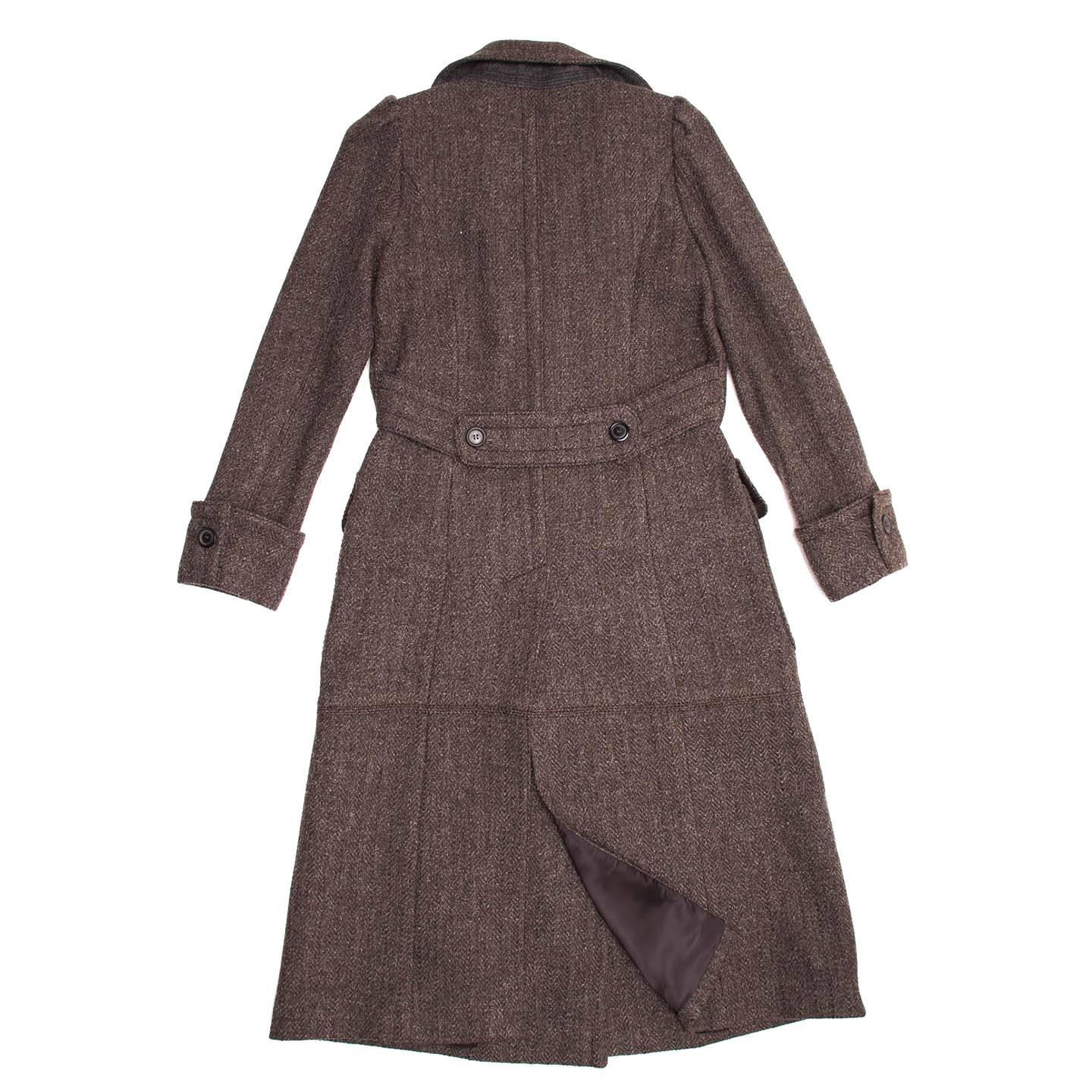 Black Louis Vuitton Brown Wool Tweed Hooded Coat For Sale