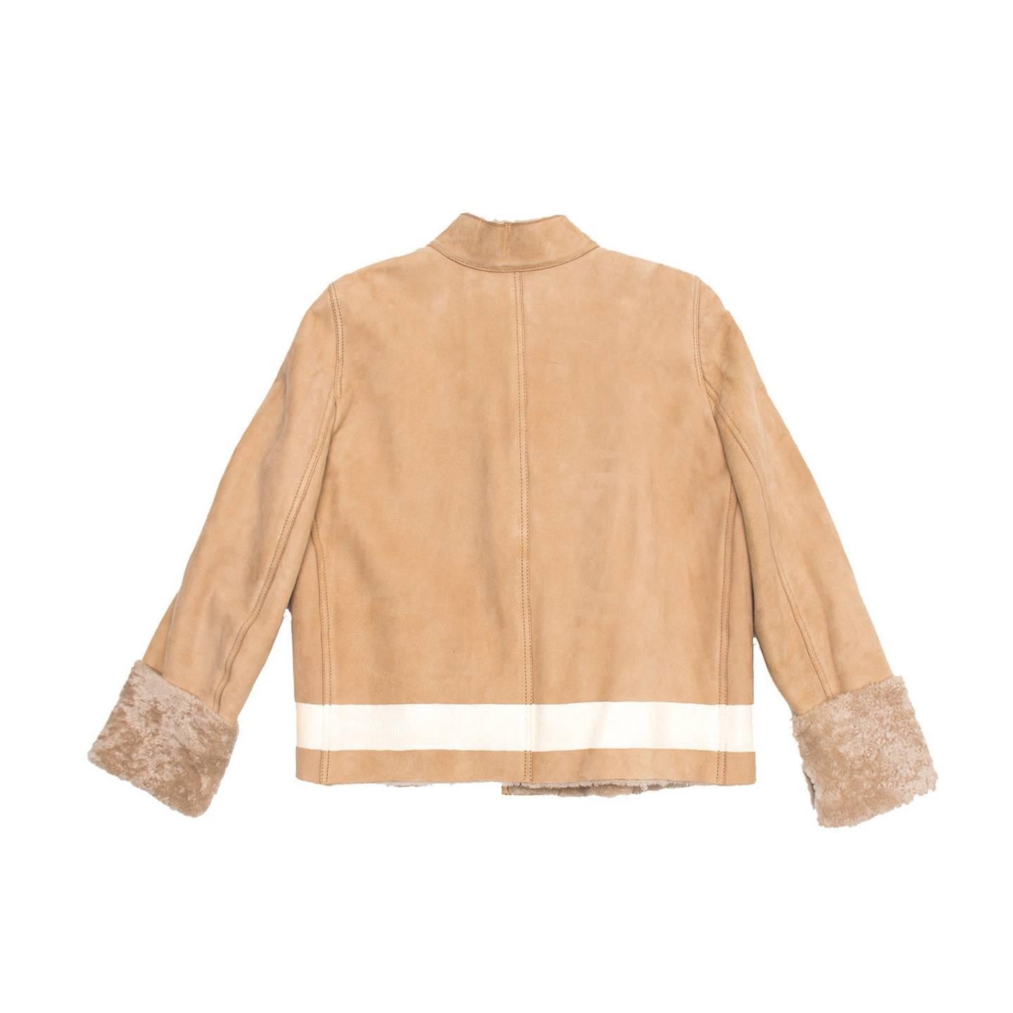 Yves Saint Laurent Tan Shearling Short Jacket In Excellent Condition For Sale In Brooklyn, NY