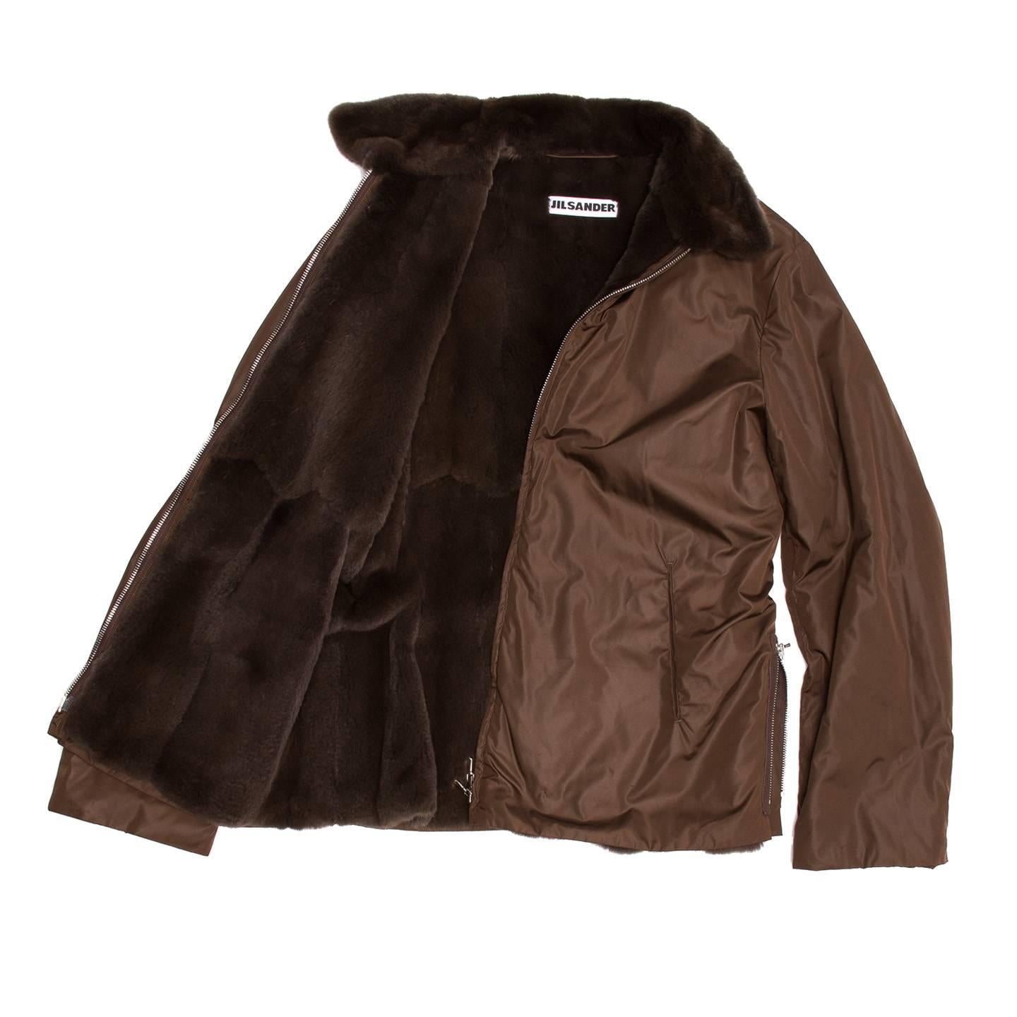 Black Jil Sander Brown Nylon & Fur Jacket For Sale