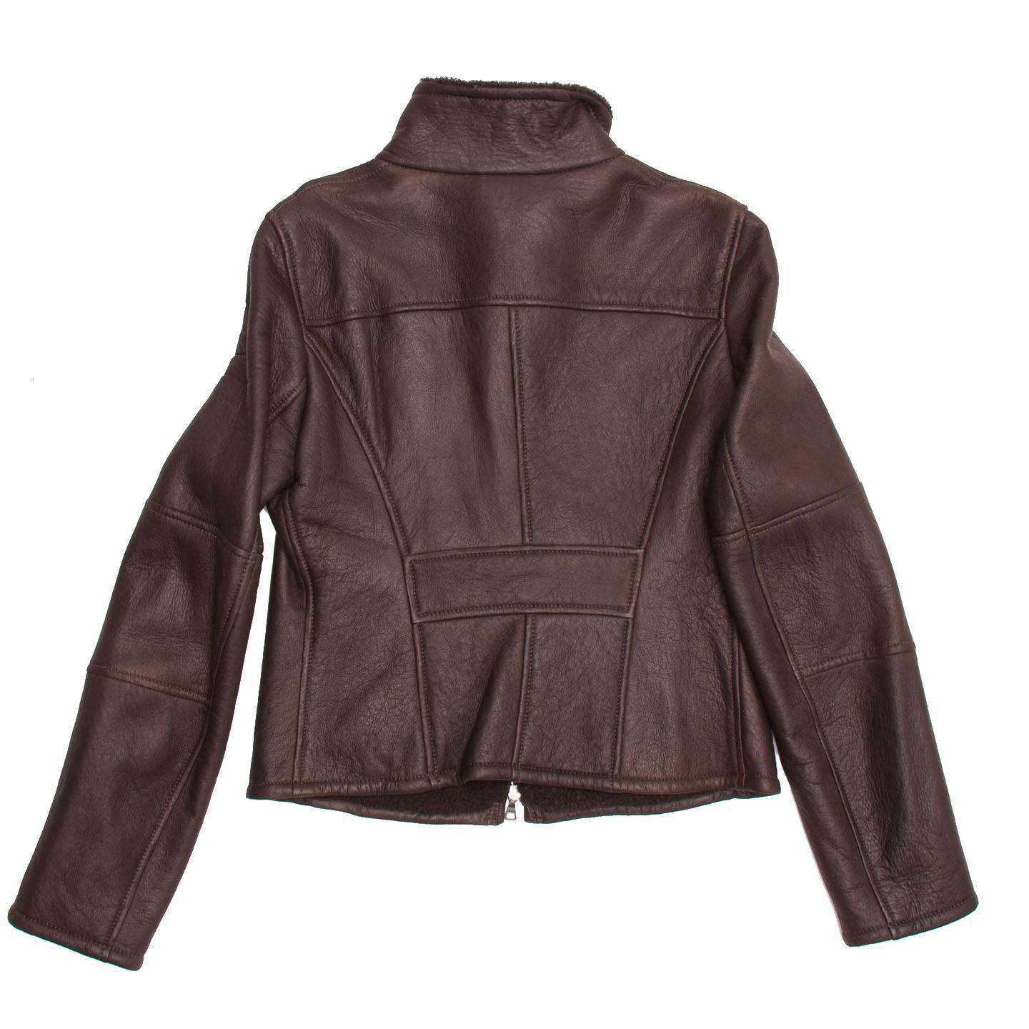 Jil Sander Brown Shearling Cropped Jacket In Excellent Condition In Brooklyn, NY