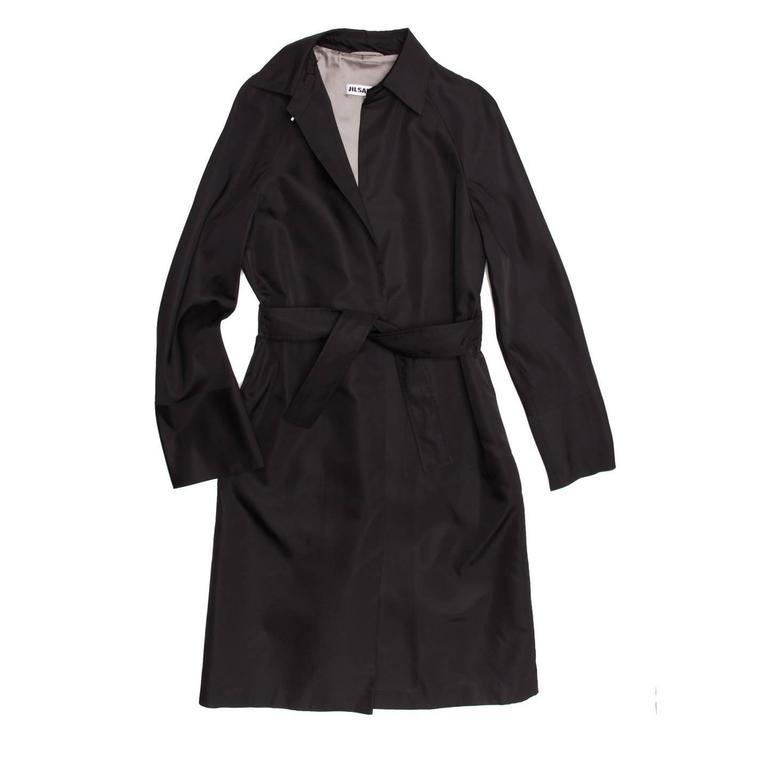 Jil Sander Black Silk Belted Coat For Sale at 1stDibs